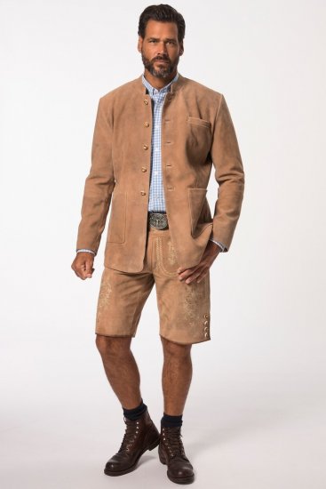 JP1880 Premium Goat Suede Staghorn Embroidery Shorts Leather Brown - JP1880 - JP1880 Haine Bărbați Mărimi Mari
