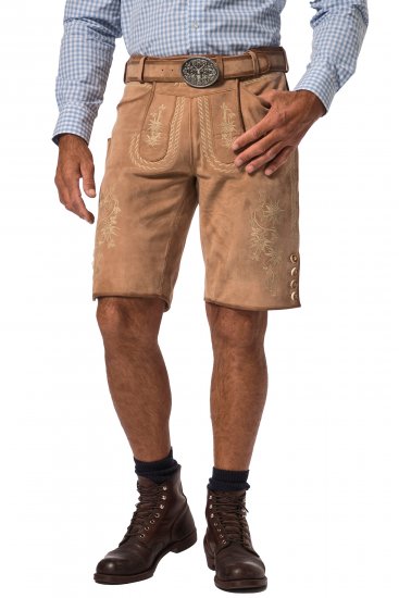 JP1880 Premium Goat Suede Staghorn Embroidery Shorts Leather Brown - Pantaloni scurți - Pantaloni Scurți Mărimi mari Bărbați 