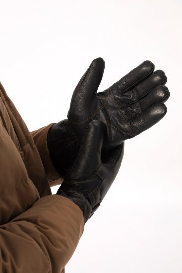 JP1880 Gloves Leather Warm Lining Black - Mănuși - 