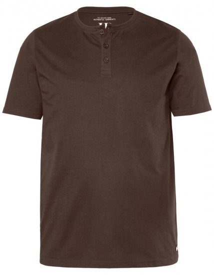 JP1880 Henley Basic T-Shirt with Buttons Brown - Tricouri - Tricouri Bărbați Mărimi Mari