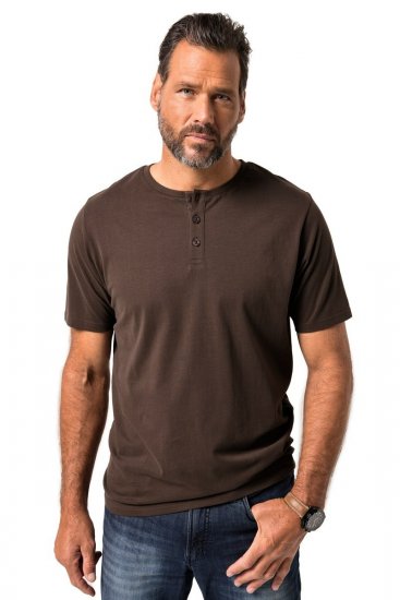 JP1880 Henley Basic T-Shirt with Buttons Brown - Tricouri - Tricouri Bărbați Mărimi Mari