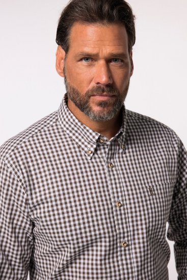 JP1880 Long Sleeve Check Print Traditional Shirt Brown - Cămăși - Cămăși Bărbați Mărimi Mari