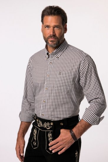 JP1880 Long Sleeve Check Print Traditional Shirt Brown - Cămăși - Cămăși Bărbați Mărimi Mari