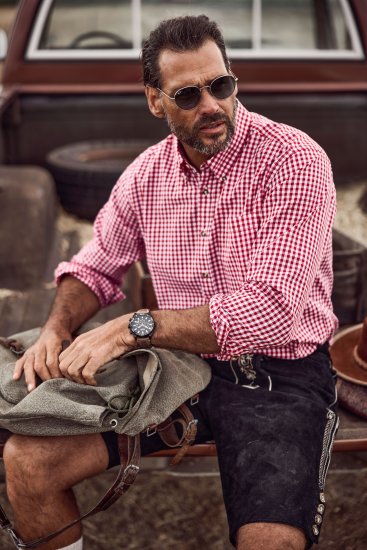 JP1880 Modern Fit Button-Down Collar Long Sleeve Check Shirt Light Red - Cămăși - Cămăși Bărbați Mărimi Mari