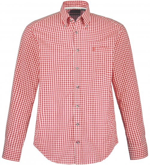 JP1880 Modern Fit Button-Down Collar Long Sleeve Check Shirt Light Red - Cămăși - Cămăși Bărbați Mărimi Mari