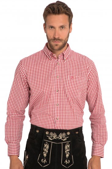 JP1880 Modern Fit Button-Down Collar Long Sleeve Check Shirt Light Red - Cămăși - Cămăși Bărbați Mărimi Mari