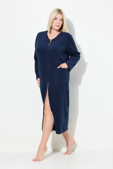 Ulla Popken 749967 Halat din prosop cu fermoar Bleumarin - Halate - 