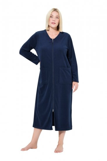 Ulla Popken 749967 Halat din prosop cu fermoar Bleumarin - Halate - 