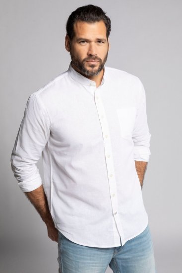JP1880 790394 Cămașă din amestec de in cu mânecă lungă și guler tunică Alb TALL - TALL cămăși - Cămăși TALL pentru bărbați înalți