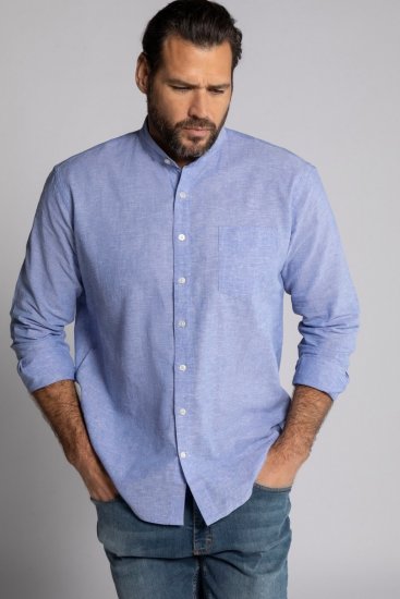JP1880 790394 Cămașă din amestec de in cu mânecă lungă și guler tunică Albastru-gri TALL - TALL cămăși - Cămăși TALL pentru bărbați înalți