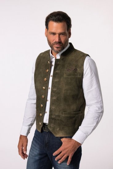JP1880 Finest Goat Suede Traditional Vest Dark Brown - Trachten & Oktoberfest - Costume Oktoberfest mărimi mari (Trachten)