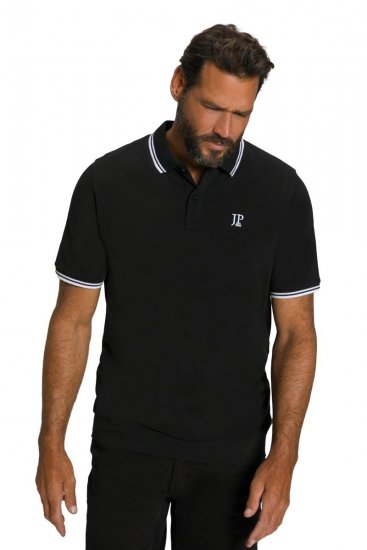 JP1880 802789 Tricou polo cu guler alb contrastant Neagră - Tricouri polo - Tricouri Polo Bărbați Mărimi Mari