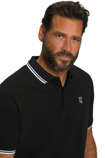 JP1880 802789 Tricou polo cu guler alb contrastant Neagră - Tricouri polo - Tricouri Polo Bărbați Mărimi Mari