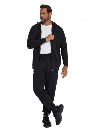 JP1880 802934 Trening cu jachetă cu glugă și pantaloni Neagră - Treninguri - Treninguri Bărbați Mărimi Mari