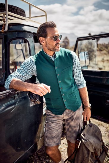 JP1880 Mottled Stretch Knit Stand-up Collar Vest Turquoise Blue - Trachten & Oktoberfest - Costume Oktoberfest mărimi mari (Trachten)