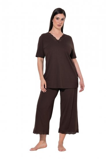 Ulla Popken 806944 Pijama cu mânecă scurtă Maro - Pijamale/Haine de casă - 