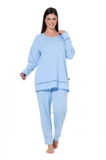 Ulla Popken 810592 Pijama cu dantelă Albastru deschis - Pijamale/Haine de casă - 