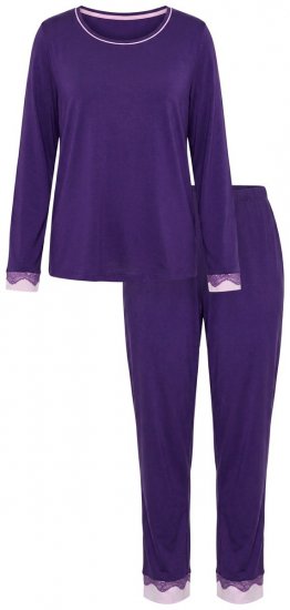 Ulla Popken 812441 Pijama cu mânecă lungă și dantelă Albastru regal - Pijamale/Haine de casă - 