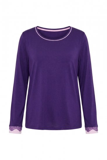 Ulla Popken 812441 Pijama cu mânecă lungă și dantelă Albastru regal - Pijamale/Haine de casă - 