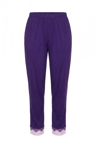 Ulla Popken 812441 Pijama cu mânecă lungă și dantelă Albastru regal - Pijamale/Haine de casă - 