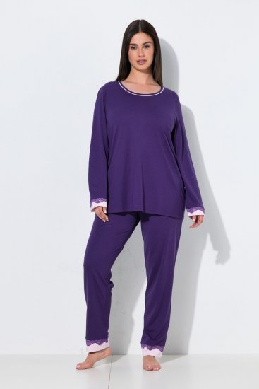 Ulla Popken 812441 Pijama cu mânecă lungă și dantelă Albastru regal - Pijamale/Haine de casă - 