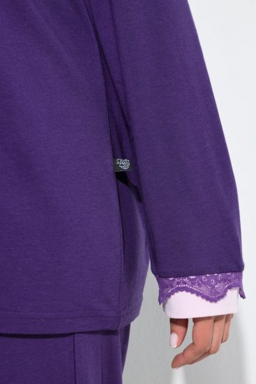 Ulla Popken 812441 Pijama cu mânecă lungă și dantelă Albastru regal - Pijamale/Haine de casă - 