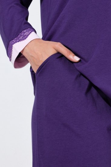 Ulla Popken 812441 Pijama cu mânecă lungă și dantelă Albastru regal - Pijamale/Haine de casă - 