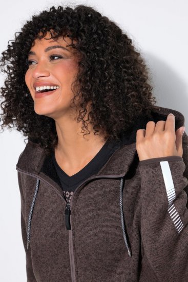 Ulla Popken 812880 Geacă tricotată din polar cu blăniță teddy Taupe - Haine fleece - 
