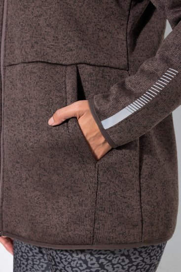 Ulla Popken 812880 Geacă tricotată din polar cu blăniță teddy Taupe - Haine fleece - 