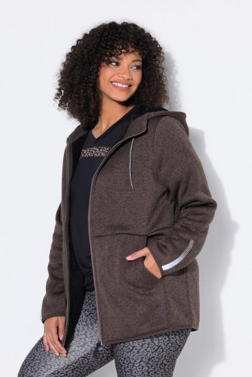 Ulla Popken 812880 Geacă tricotată din polar cu blăniță teddy Taupe - Haine fleece - 