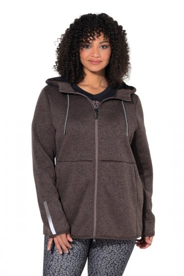 Ulla Popken 812880 Geacă tricotată din polar cu blăniță teddy Taupe - Haine fleece - 