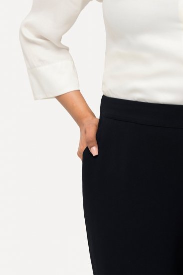 Ulla Popken 813306 Pantaloni de costum largi cu talie elastică Bleumarin - Pantaloni din material textil - Pantaloni evazați marimi mari