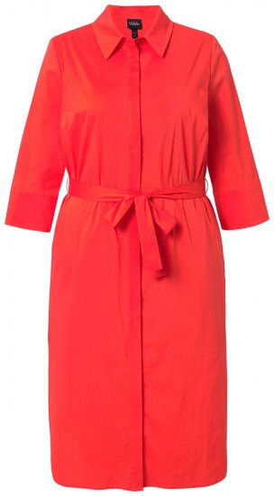 Ulla Popken 815217 Rochie tip cămașă în formă de A cu cordon de legat Roz - Rochii midi - Rochii midi la marimi mari