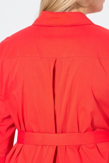 Ulla Popken 815217 Rochie tip cămașă în formă de A cu cordon de legat Roz - Rochii midi - Rochii midi la marimi mari