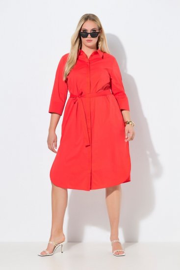 Ulla Popken 815217 Rochie tip cămașă în formă de A cu cordon de legat Roz - Rochii midi - Rochii midi la marimi mari