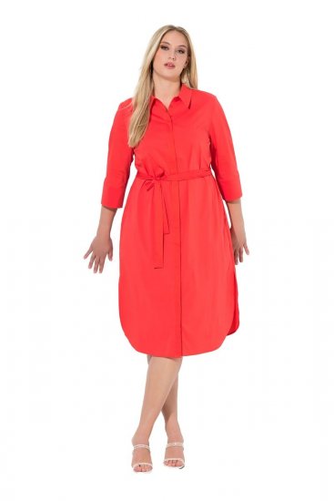 Ulla Popken 815217 Rochie tip cămașă în formă de A cu cordon de legat Roz - Rochii midi - Rochii midi la marimi mari