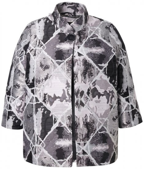 Ulla Popken 816673 Sacou oversize din jacquard cu mânecă 3/4 Neagră - Sacouri - Sacouri în Mărimi Mari pentru Femei
