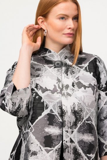 Ulla Popken 816673 Sacou oversize din jacquard cu mânecă 3/4 Neagră - Sacouri - Sacouri în Mărimi Mari pentru Femei