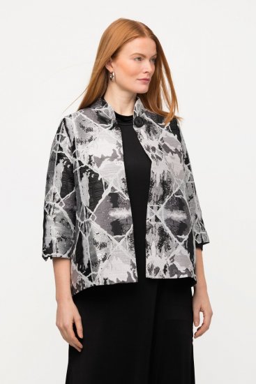 Ulla Popken 816673 Sacou oversize din jacquard cu mânecă 3/4 Neagră - Sacouri - Sacouri în Mărimi Mari pentru Femei