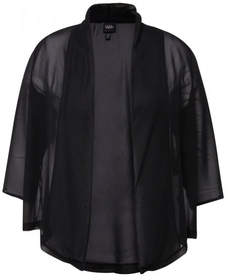 Ulla Popken 817211 Jachetă oversize din șifon cu guler șal Neagră - Geci - Jachete de damă marimi mari