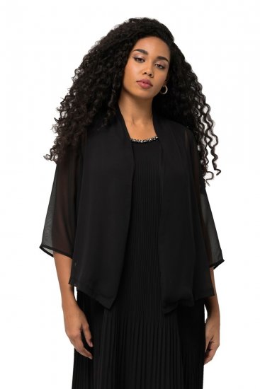 Ulla Popken 817211 Jachetă oversize din șifon cu guler șal Neagră - Geci - Jachete de damă marimi mari