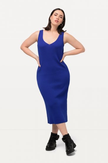 Ulla Popken 817591 Rochie tricotată cu decolteu în V Albastru - Rochii tricotate - 