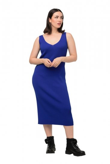 Ulla Popken 817591 Rochie tricotată cu decolteu în V Albastru - Rochii tricotate - 