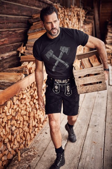 JP1880 Double Axe Design & Vintage Look T-Shirt Black - Tricouri - Tricouri Bărbați Mărimi Mari