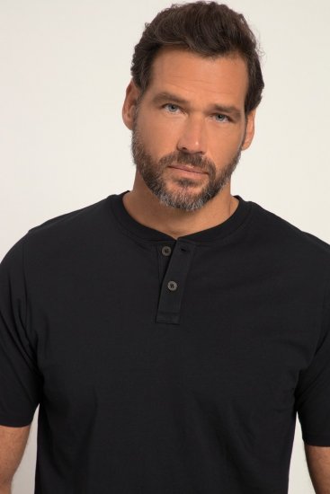 JP1880 818628 Tricou Henley cu croi pentru burtă Neagră - Tricouri - Tricouri Bărbați Mărimi Mari