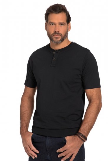 JP1880 818628 Tricou Henley cu croi pentru burtă Neagră - Tricouri - Tricouri Bărbați Mărimi Mari