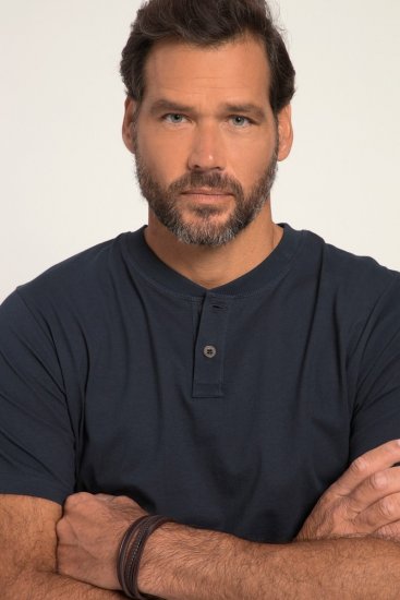 JP1880 818628 Tricou Henley cu croi pentru burtă Bleumarin - Tricouri - Tricouri Bărbați Mărimi Mari