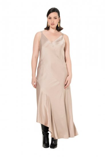 Ulla Popken 820341 Rochie din satin fără mâneci Taupe - Rochii de seară - Rochii de seară marimi mari