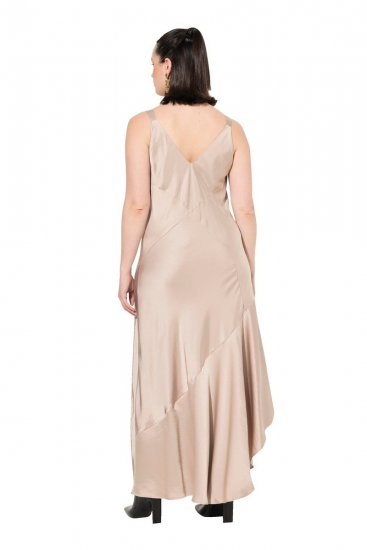 Ulla Popken 820341 Rochie din satin fără mâneci Taupe - Rochii de seară - Rochii de seară marimi mari