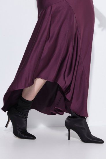 Ulla Popken 820341 Rochie din satin fără mâneci cu decolteu în V Roșu vin - Rochii de seară - Rochii de seară marimi mari